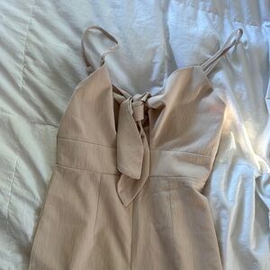 Beige Sleeveless Dress with Bow Detail